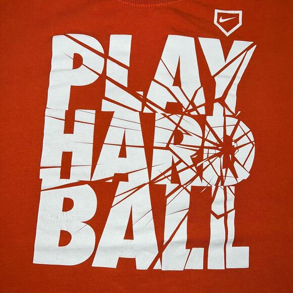 Nike Mens T Shirt Top Play Hard Ball Regular Fit Short Sleeve Orange White Large - Picture 3 of 5
